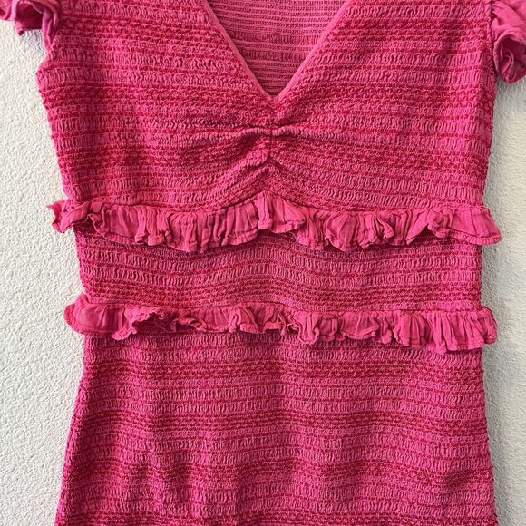 LoveShackFancy Women's Mini Dress Size Small Sonora Smocked Hot Pink Babydoll - Picture 5 of 12